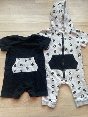 Petit Lem Black and Gray Alphabet Romper Bundle